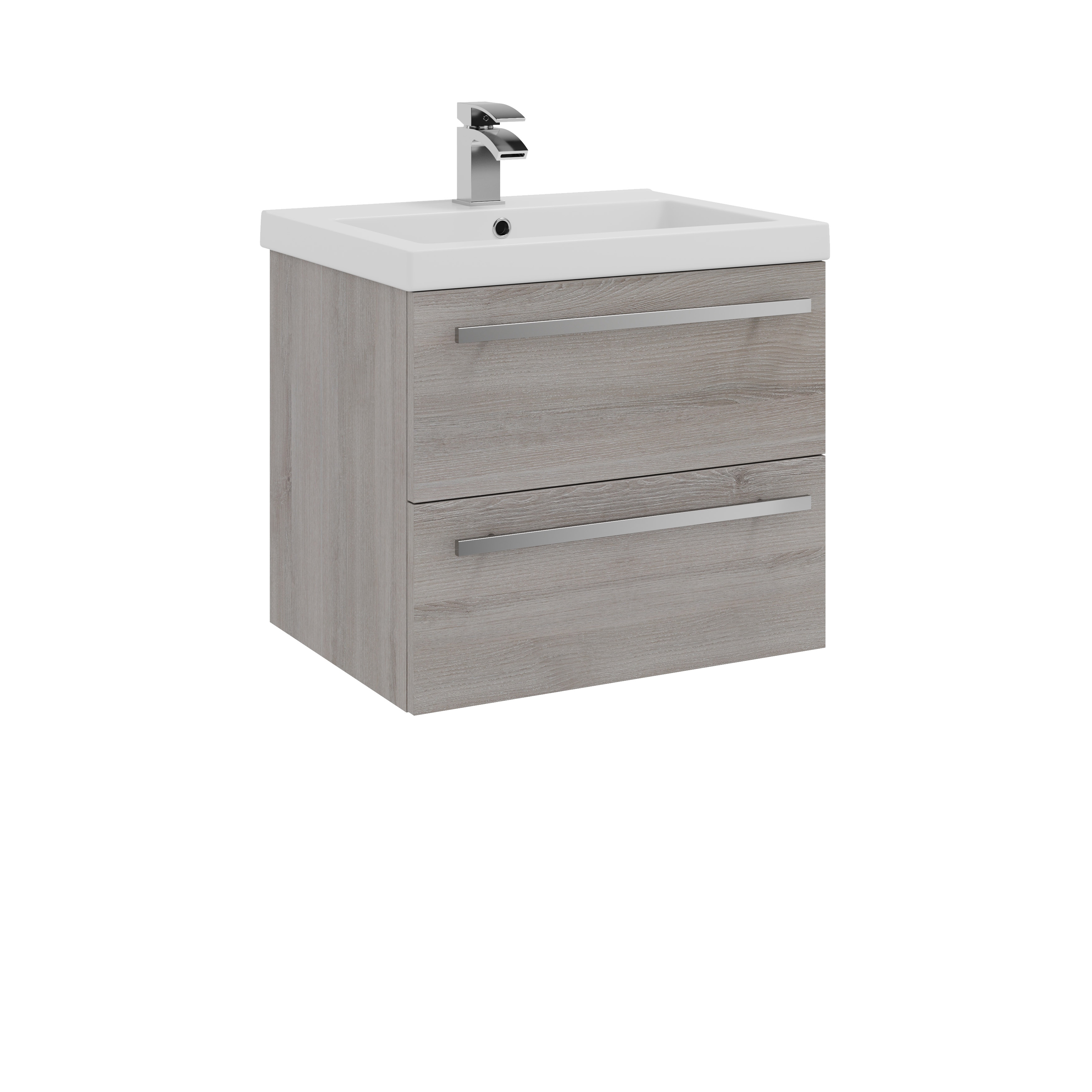 purity grey ash 600mm 2 drawer wall hung unit and basin midland trays